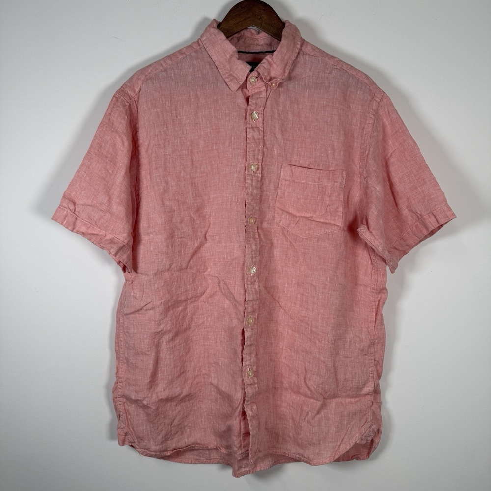 Orvis 100% Linen Short Sleeve Shirt Button Down Men's XL‎ Salmon Pink Comfort